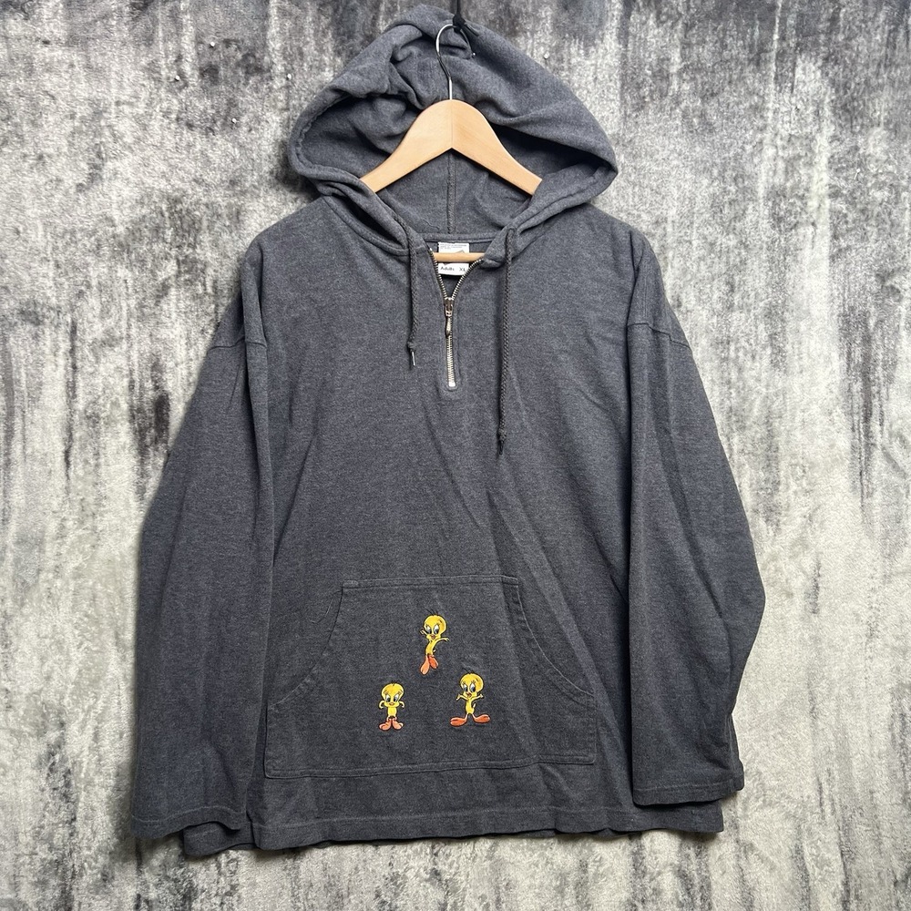 Vintage 1998 Tweety Bird Warner Bros Jacket Hoodie Women's XL Embroidered Gray